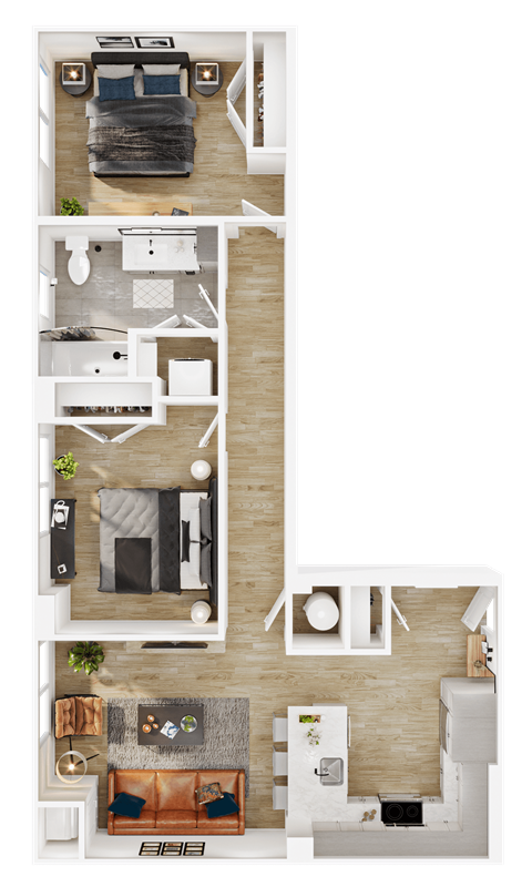 Floor plan for 2 beds, 1 bath, 900 sqft